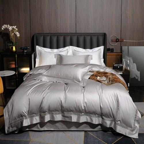 Silver Gray Silky Soft 1000TC Egyptian Cotton Hotel Style Bedding Set Hollow Edge Duvet Cover Bed Linen Fitted Sheet Pillowcases