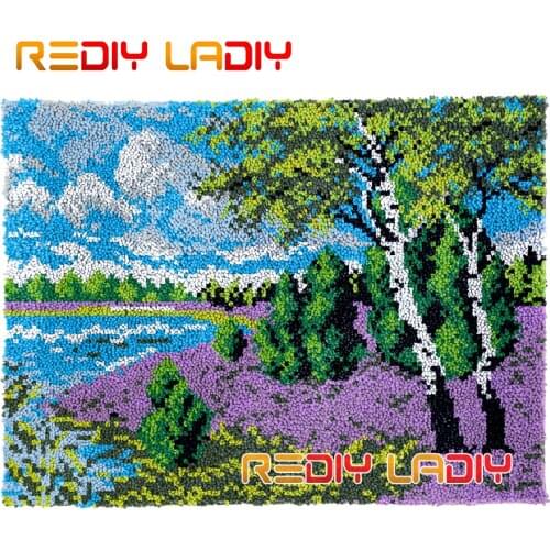 Latch Hook Rug Kit Riverside Park Plush Wall Hangings DIY Carpet Rug Chunky Yarn Arts Cushion Crocheted Floor Mat Hobby & Crafts