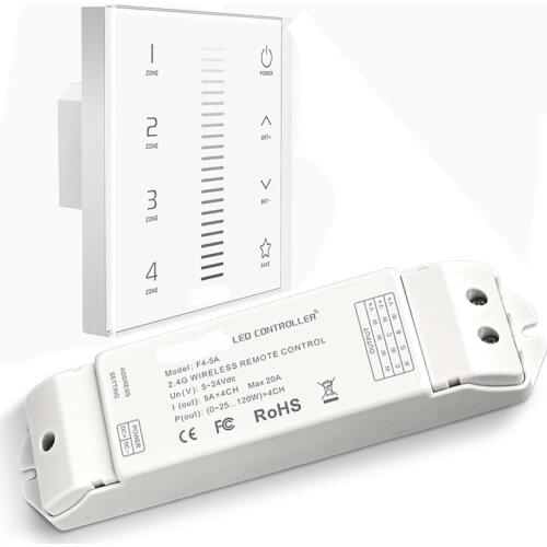 New EX5 Led Strip Dimmer 4 Zones Multi Touch Panel Wall Mount Dimming 2.4GHz DMX AC 100V-240V Dimming Receiver Control