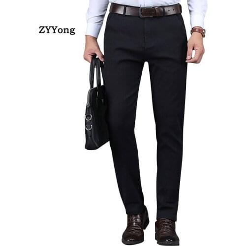 New Spring And Autumn Black Gray Dress Men Suit Pants Cotton Office Business Casual Comfortable Straight Trousers Clothing