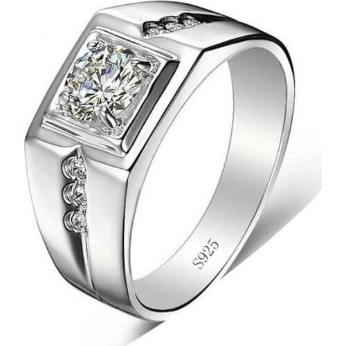 Wholesale Solitaire Fashion Jewelry 925 Sterling Silver Round Cut White Clear 5A CZ Zirconia High Quality Wedding Men Band Ring