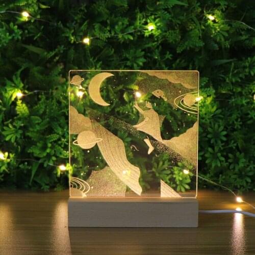 Zhongshan Wholesale 3D Lamp Wood Base USB Charge LED Night Light