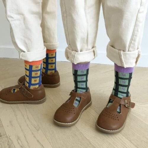Autumn Winter Children Socks Baby Toddler Matching Color Plaid Socks Cotton Double Needle Fashion Kids Socks for Boys Girls 1-8Y