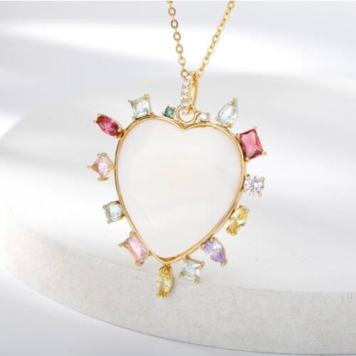 Zircon Big Heart Shape Necklace For Women Charm Choker Collier Gold Sliver Color Colorful Love Necklace Luxury Trendy Jewelry