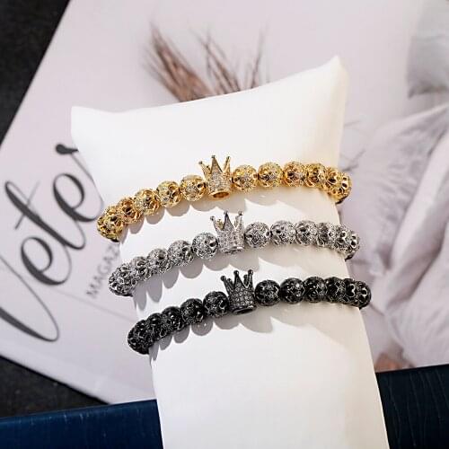 Luxury Mens Bracelet Crown Shape Golden Color Alloy Hollow Beaded Hand Knitted Adjustable Bracelet Pulsera hombre 2021 Trend