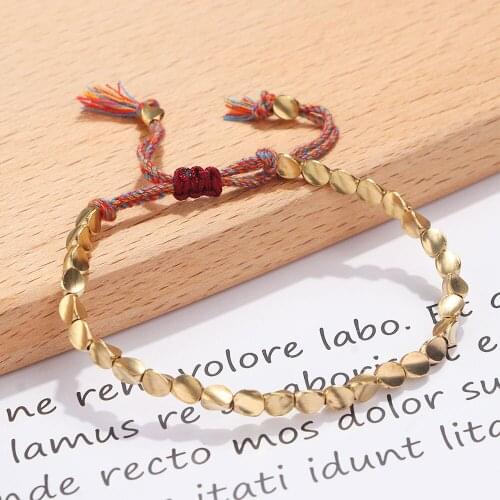 Handmade Bracelet Lucky Rope Bracelet For Women Men Braid Cotton Thread Bracelets With Copper Beads Adjustable Size Jewelry Gift