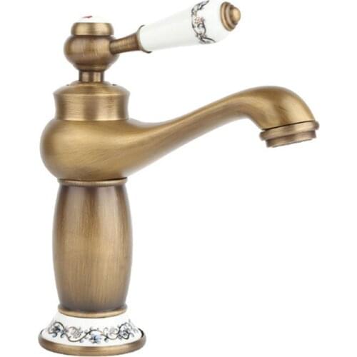 Deck Mounted Bathroom Sink Faucet Single Lever Control One Hole Mixer Tap Basin Faucet with Beautiful Pattern, Brushed, Brass