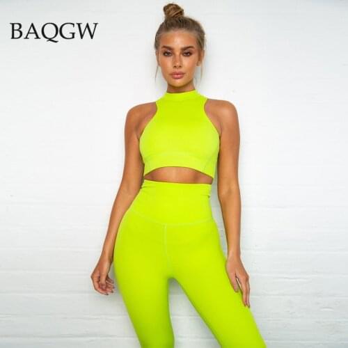 Sport Outfit for Woman Summer Fluorescent Green Crop Top Fitness Leggings 2 Piece Set Workout Clothes Women Tracksuit Sportswear