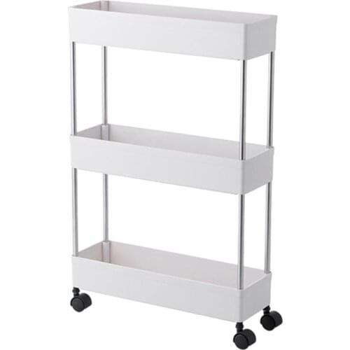 3-Tier Storage Trolley Rolling Cart Space Saving Mobile Utility Cart Organizer for Kitchen Bathroom Narrow Gaps