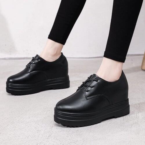 Spring Autumn Woman Shoes Patent Leather Platform Shoes Lace Up Thick Sole Casual Shoes zapatos muje Black Oxford Shoes 8911G