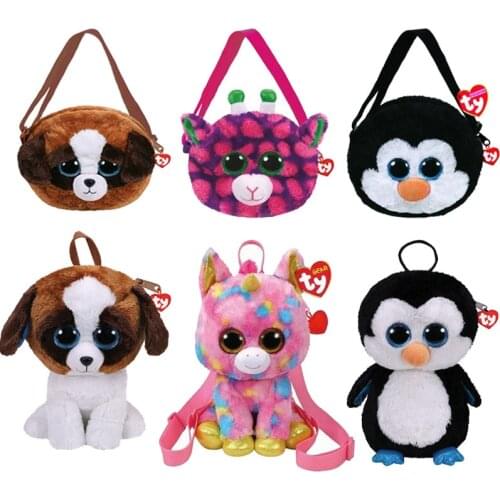 Ty Beanie Boos Big Eyes School Backpack Messenger Bag Unicorn Penguin Puppy Goldfish Soft Plush Doll Birthday Gift For Kids