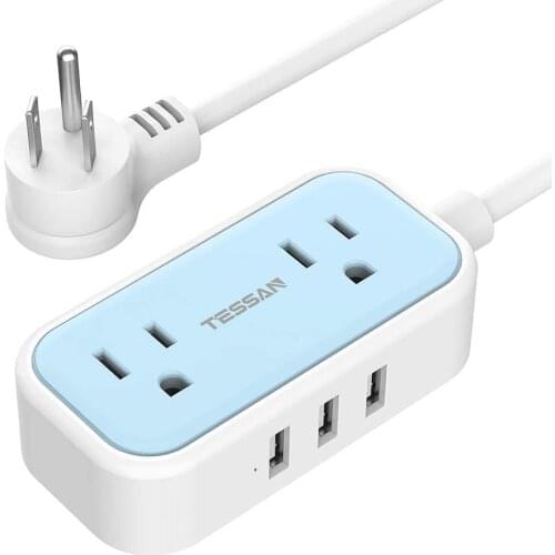 Extension Power Strip with 1.5M/5ft Cord 3 USB Ports and 3 Outlet Extender Electrical US Charger 100-250V Plug Adapter for Home