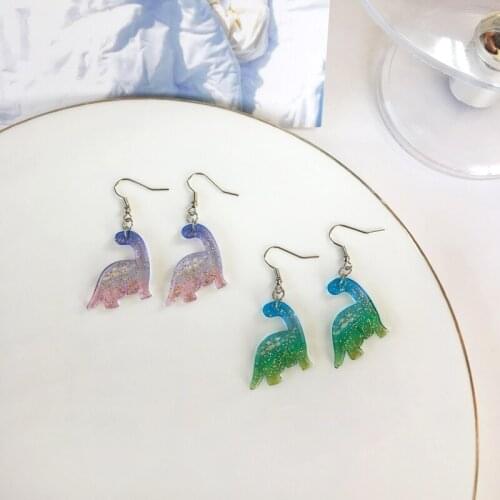 Fun cartoon gradient dinosaur small pink resin cute earrings