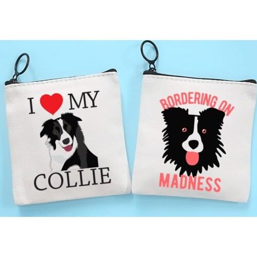 Border Collie Dog Cartoon Funny Kawaii Canvas Coin Purse Coin Purse Collection Canvas Bag Small Wallet Zipper Key Bag