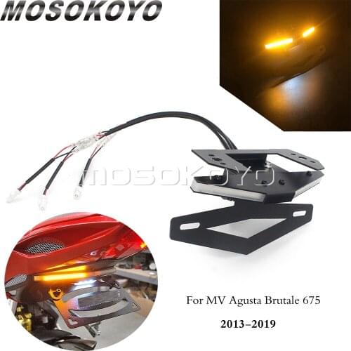 For MV Agusta Brutale 675 2013-2019 Rear Fender Eliminator LED Turn Signal Taillight w/ Tail Tidy License Plate Bracket Lights