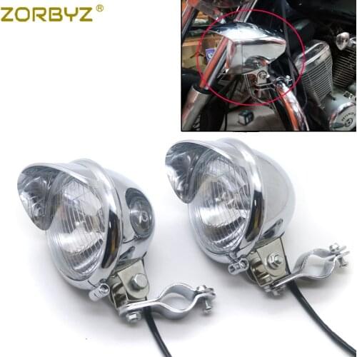 ZORBYZ Motorcycle Chrome Passing Spot Fog Light With Roll Cage Guard Bar Tube Mount Bracket Clamp For Honda Yamaha