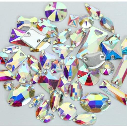 200PCS White AB Water Drop Hand Seam Stone Diy Drilling Flat Button Fittings diy sew on