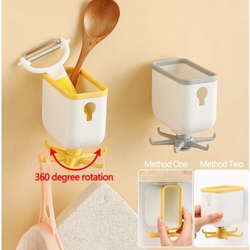 360°Rotating Storage Hook Kitchen Organizer Bathroom Storage Hanger Shelves Wall-Mounted Dual-Purpose Kitchenware Storage Rack