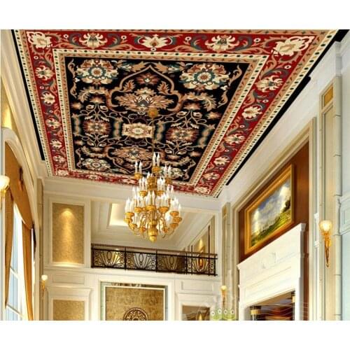 Custom 3d ceiling photo murals Red leaf with flowers 3d ceiling murals wallpaper living room luxury ceiling wallpaper