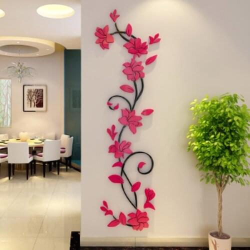 3D Wall Sticker Acrylic Decorative Flower Vase Wall Sticker Refrigerator Sticker Home Decor Art Wall Poster Bedroom Wallsticker
