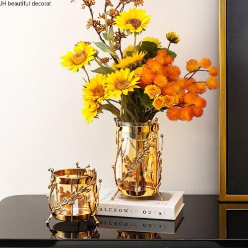 American Light Luxury Metal Vase Living Room Dining Table Glass Floral Flower Arrangement Creative Home Decoration Hydroponics