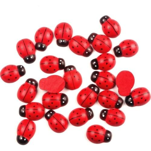 50Pcs Red Wood Beetles Decoration Crafts Flatback Beads Cabochon Scrapbook DIY Embellishments Accessories Buttons