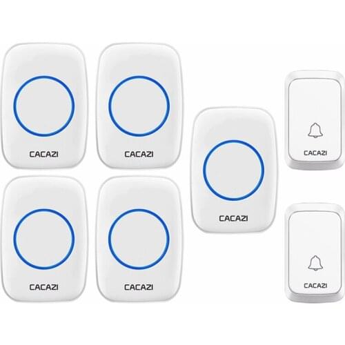 CACAZI Intelligent Waterproof Wireless Doorbell LED Light Home Cordless Call Ring Bell 2 Button 5 Receivers US EU UK AU Plug
