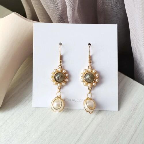 European Style Retro Resin Stone Long Clips Earrings Temperament Simulated Baroque Pearls Clip on Earrings No Piecing Ears Hole