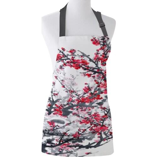 Ink Plum Blossom Flower Plant Art Apron Adult Kids Bibs Home Cooking Baking Restaurant Kichen Aprons for Woman Cleaning Apron
