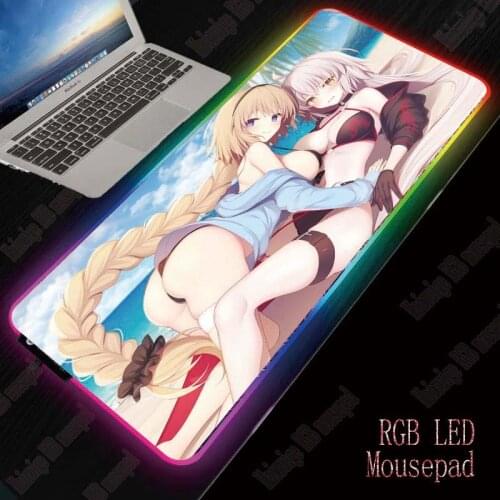 XGZ Sexy Girl Beach RGB Large Gaming Mouse Pad Gamer Led Computer Mousepad Big Mouse Mat with Backlight for Keyboard Desk Mat
