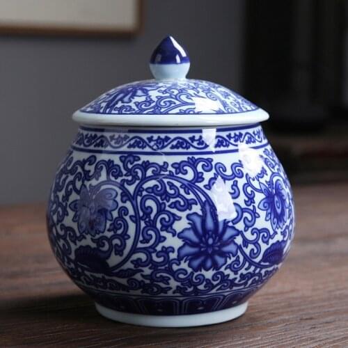 Ceramic Sealed Blue and White Decor Tank Tea Pot Household Candy Nut Storage Tank with Lid Living Room Table Home Storage Jar
