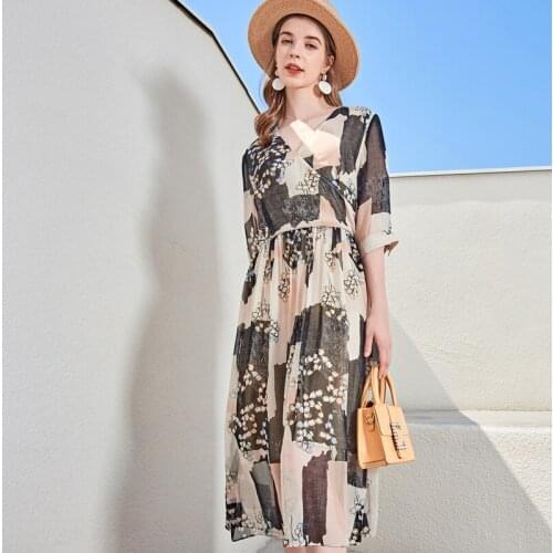 Coffee chiffon silk floral maxi dress women femme 2020 summer long work boho beach office sexy party luxury dresses plus size