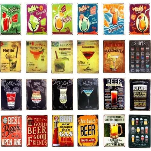 Cocktail/Beer/Margarita Metal Tin Sign Black And Color Menu Wall Decor Vintage Metal Crafts Bar Home Decor Plaques Art Iron