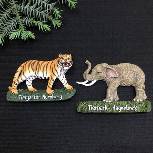 Creative magnet refrigerator magnet three-dimensional animal hair tiger elephant refrigerator magnet resin decorative magnet