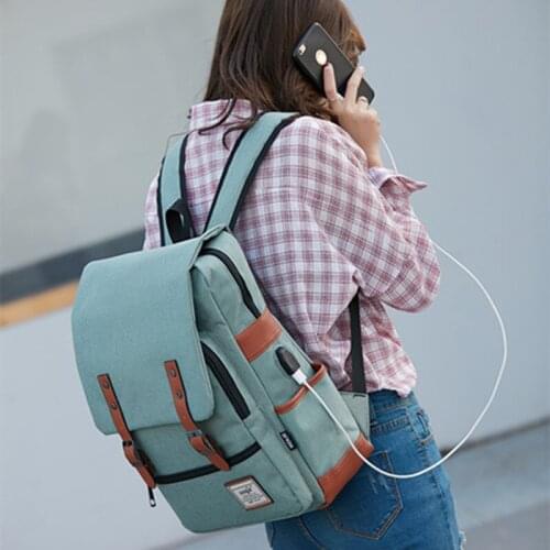 Fashion USB Backpack Unisex Weekend Outdoor Overnight Canvas Organizer Package Umbrella Wallet Cell Phone Storage Accessories