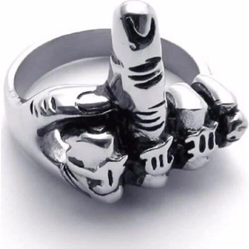 Hot Cool Unique Jewelry Mens Biker Middle Finger Up Stainless Steel Ring Specially Designed For Real Cool Men Size 7 to 14