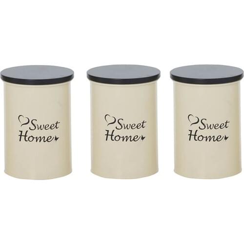 Nilşah 3'lü Vacuum With Wooden Lid Tea Coffee Sugar Set Cream