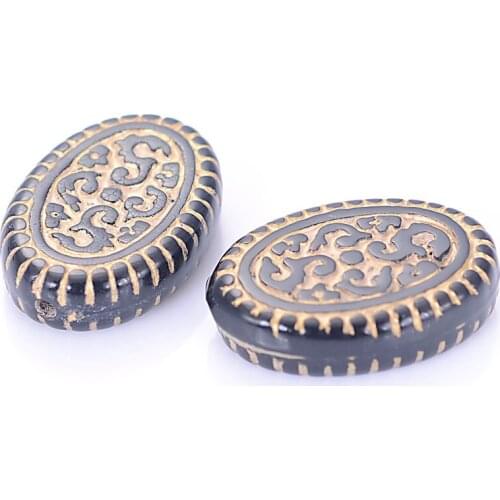Wholesale 7x18x26mm Acrylic Flat Oval Antique Design Beads With Gilded Gold Lined Loose Beads For Jewelry Making Supplies