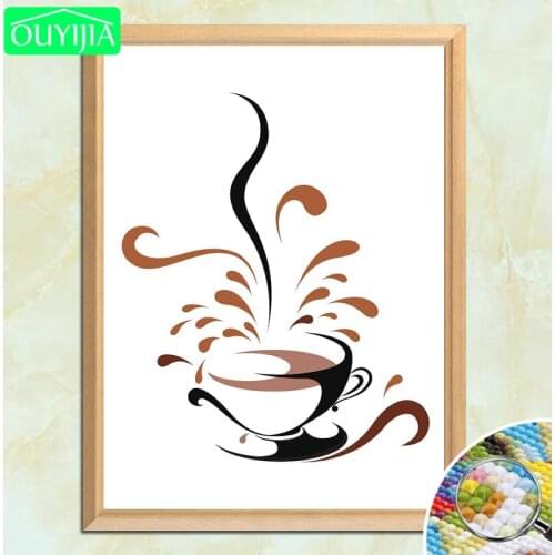 OUYIJIA 5D DIY Diamond Painting "Coffee Abstraction and conciseness" Full Square Diamond Embroidery Rhinestones Mosaic Picture