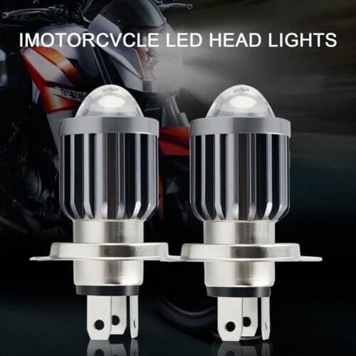 1 Pair H4 Front Headlight Hi/Lo Beam Waterproof LED Two-Color Spotlight Headlamp Bulb for Motorcycle