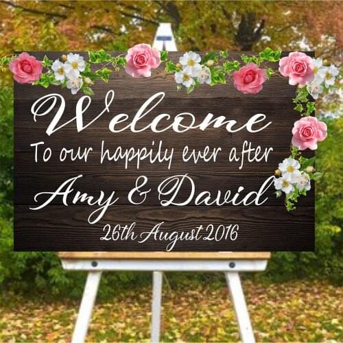 Personalised Wedding Party Welcome To Our Happily Ever After Sign Wall Art Vinyl Decal Sticker Nordic Wedding Decor C493