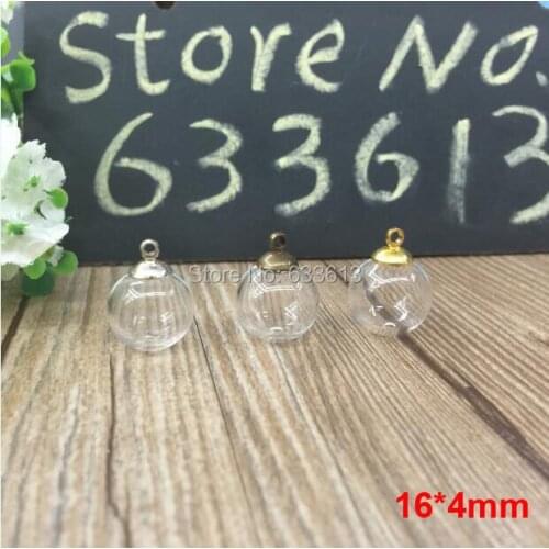 SALE Free ship!!100sets/lot 16mm*4mm(opening) glass globe bubble &8mm silver cap with ring set DIY Glass bottle vial pendant