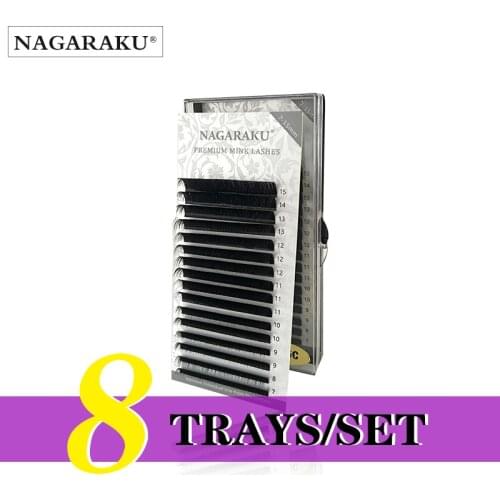 NAGARAKU 8 cases bulk 7~15mm MIX Faux mink eyelash extension natural 16rows lash trays individual eyelashes makeup cilios