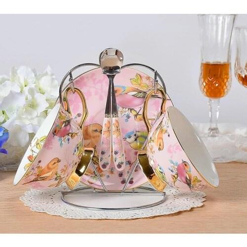 European Style Bone Porcelain Coffee Cup Set Vintage Ceramic Afternoon Tea Cup Saucer Spoon Luxury Gift For Cafe Shop Home