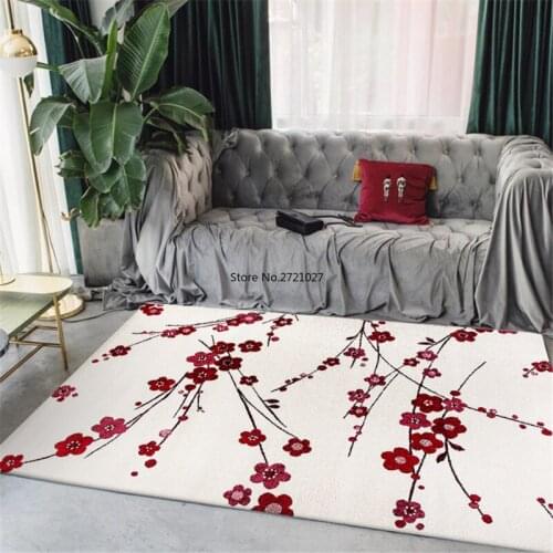 Modern Traditional Chinese White Carpet and Red Plum Pattern Bed Room Carpet Flower Carpet