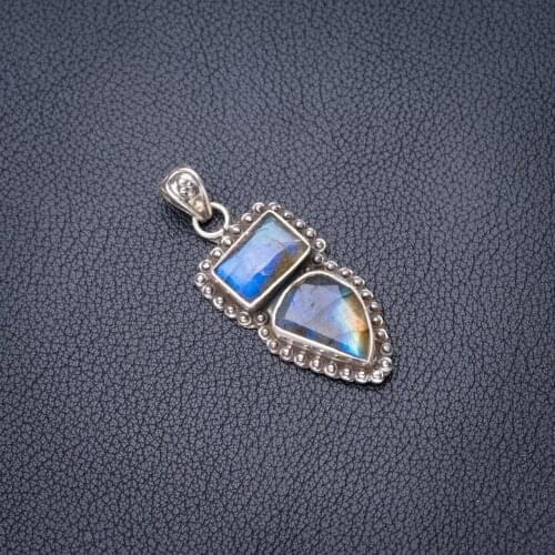 StarGems Natural Blue Fire Labradorite Handmade 925 Sterling Silver Pendant 1.75" E3776