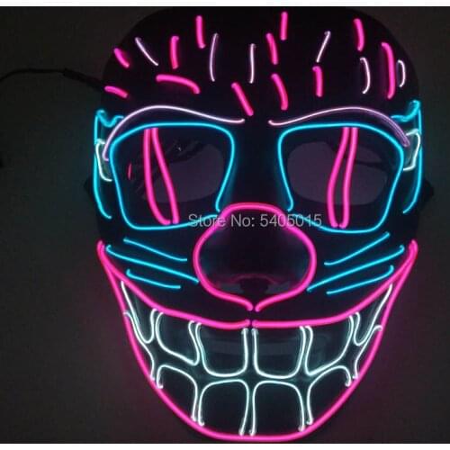 Halloween Horror LED Mask Cosplay Costume Accessories Scary Face Devil Cat Glowing EL Wire Party Mask