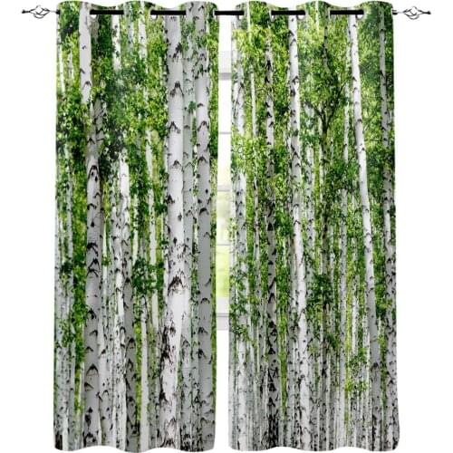 Birch Tree Forest Green Plant Decoration Home Curtains Household Goods Living Room Bedroom Curtain