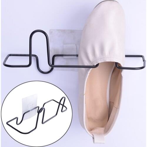 Iron Adhesive Door Wall Mount Shoe Slipper Storage Rack Hanging Shelf Shoes Organizer Best Holder Black