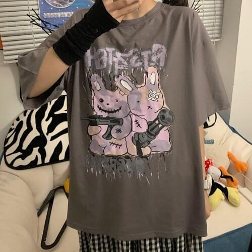 Dark Loli cartoon T-shirt female bf fried street salt short sleeve 2021 new summer street ins loose top